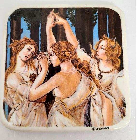 Zengo Art Collection Greek-Themed Coasters Set of 4 Women Barware Drinkware - Picture 1 of 6